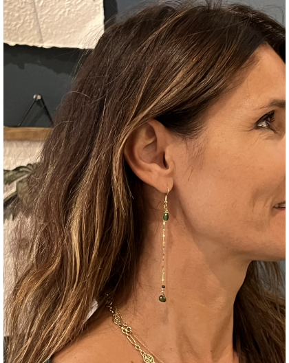 BOUCLES D'OREILLES LONGUES PIERRES ET CHAINE - LES FILLES DE COEUR