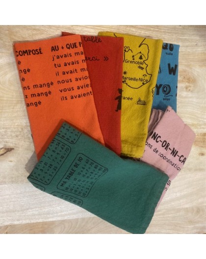 LOT DE 6 SERVIETTES DE TABLE APPRENDRE EN MANGEANT- SOPHIE JANIERE