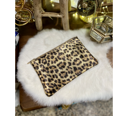 POCHETTE ZIP L  EN CUIR LEOPARD 